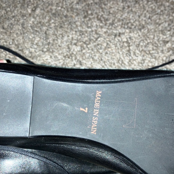 Patricia Green Black Lace-Up Peep-Toe Leather Flats Made In Spain Size 7 - Picture 8 of 9